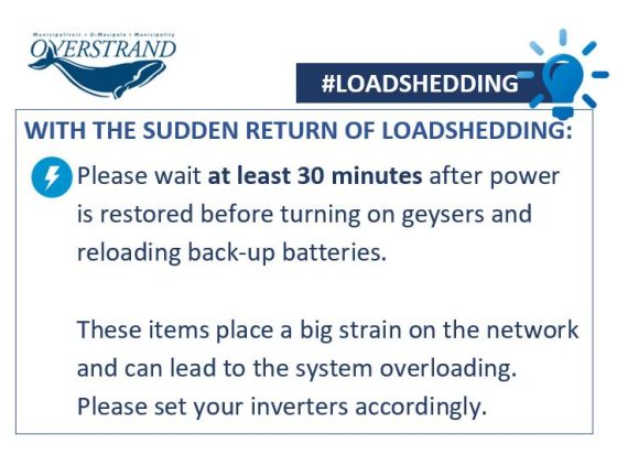 LOAD SHEDDING – SWITCH OFF BEFORE POWER COMING BACK ON